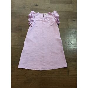 Versona Lavender Purple Crinkle Gauze Ruffle Sleeve Shift Dress with Pockets S